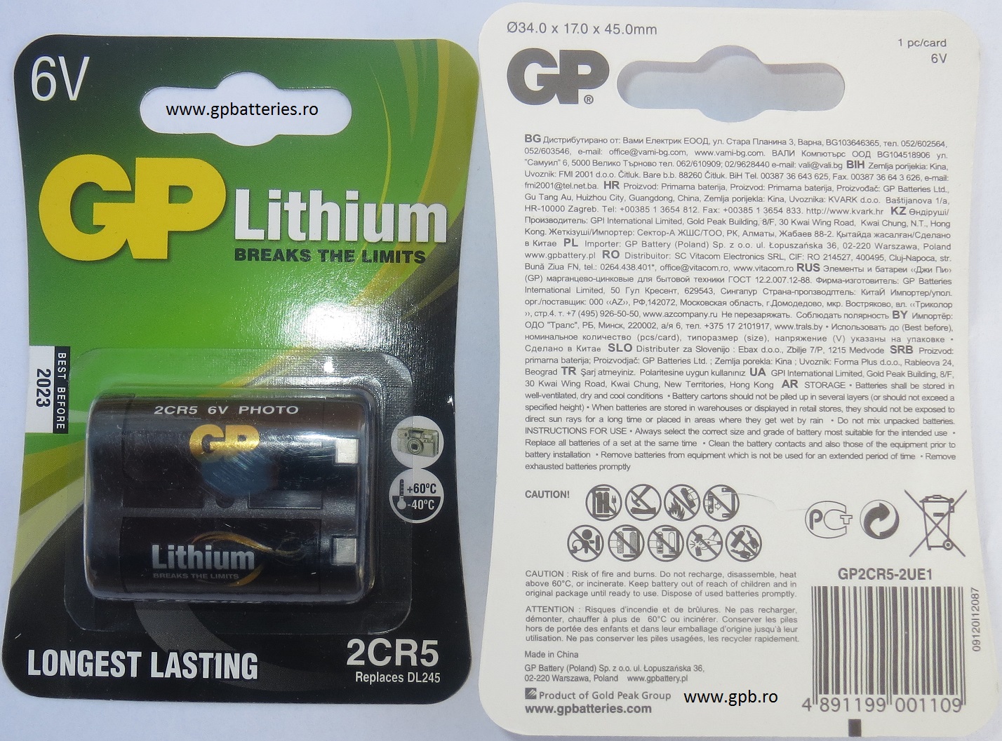 Baterie litiu 6V 2CR5 GP Batteries